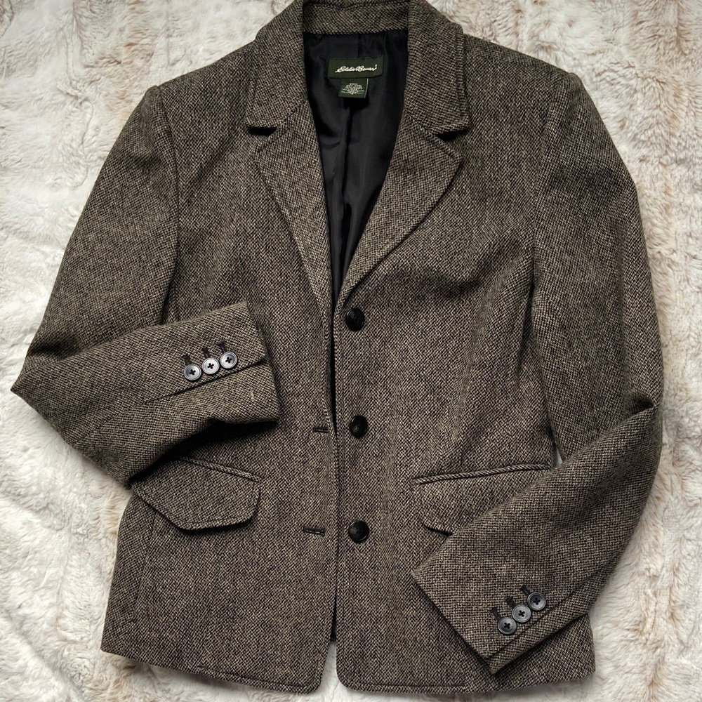 Eddie Bauer Brown Taupe Herringbone Wool Blend Blazer